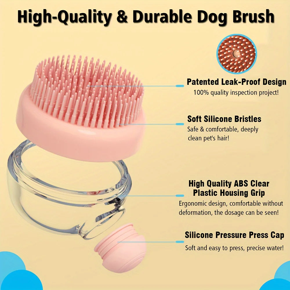Dog Bath Brush with Soap Dispenser Silicone Bristle Pet Grooming Massage Shampoo Dog Brush Haired Dogs Cats Plastic Bathing Tool