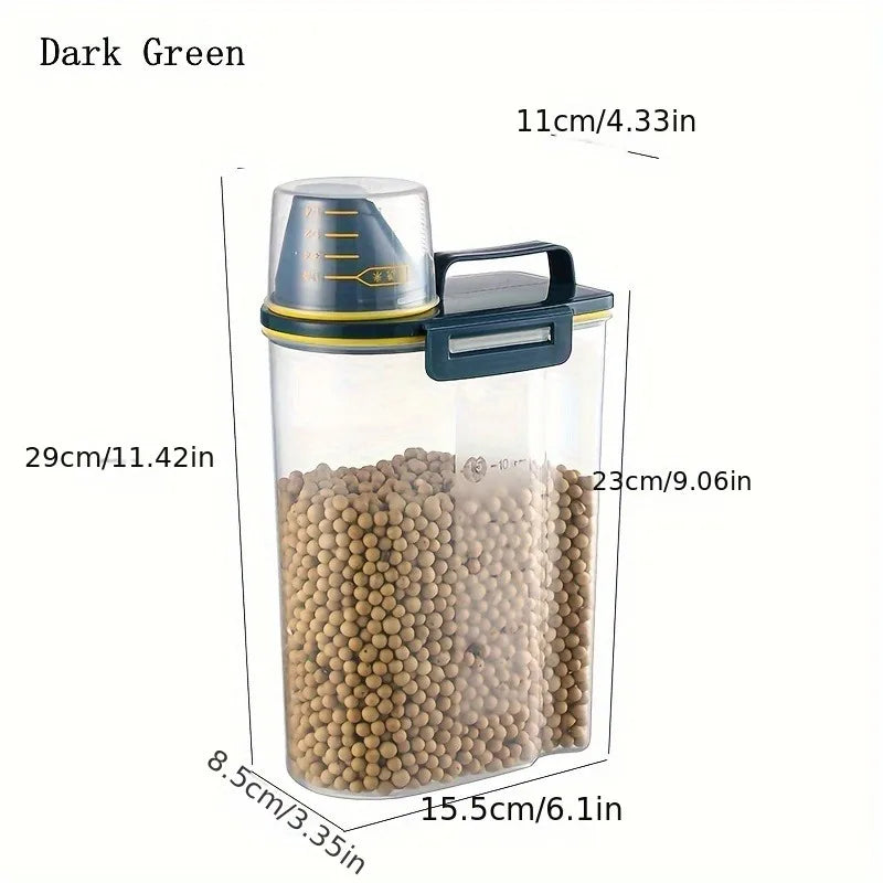 Dog Food Storage Cat Food Plastic Storage Tank with Measuring Cup Moisture-Proof Sealed Jar Pet Supplies Additions