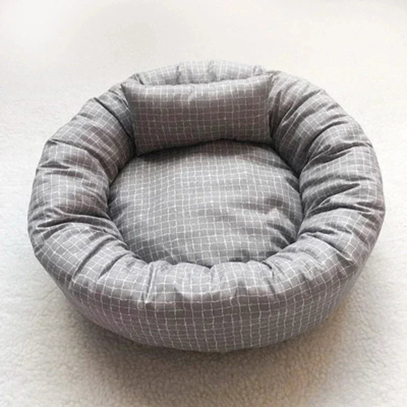 Round Pet Beds for Dogs Cats Soft Cloth Pet Mat with Pillow Animals Sleeping Cushions Sofa Puppy Small Cat House Dog Accessoires