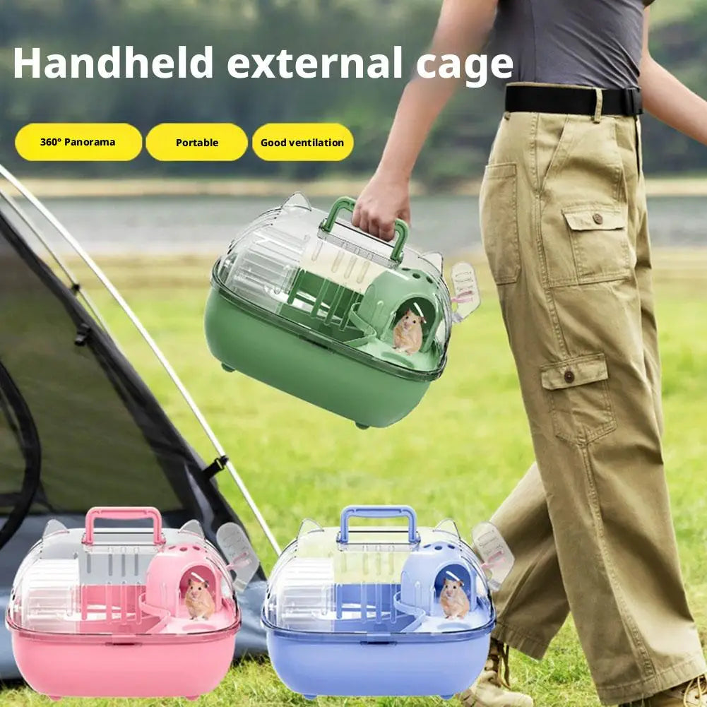 Transparent Hamster Carry Cage Breathable Portable Small Pet Carrier for Hamster Gerbil Outdoor Trip