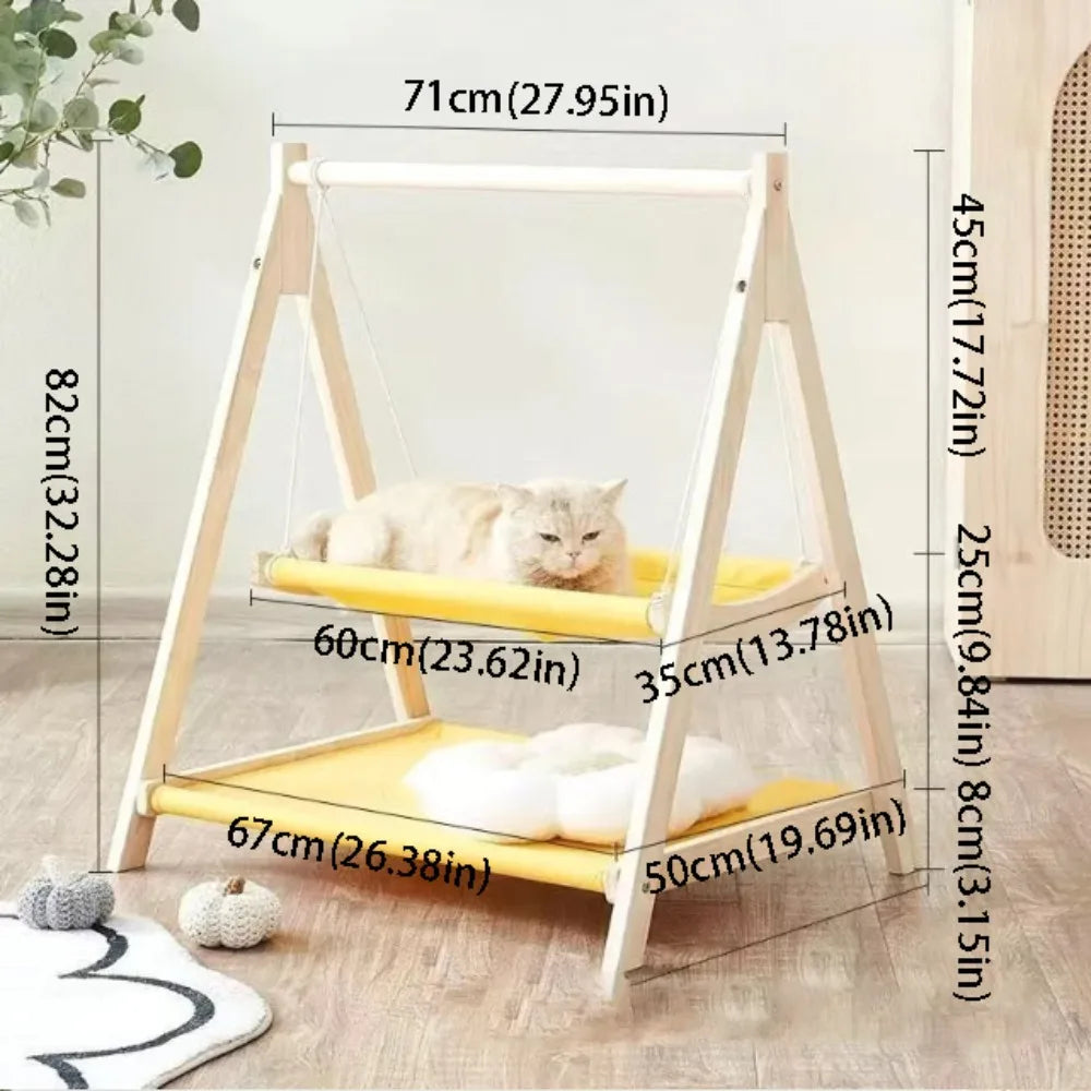 Solid Wood Cat Swing Thickened Wood Stable Design Hanging Bed Comfortable Cradle Elevated Frame Cat Hammock Indoor Use