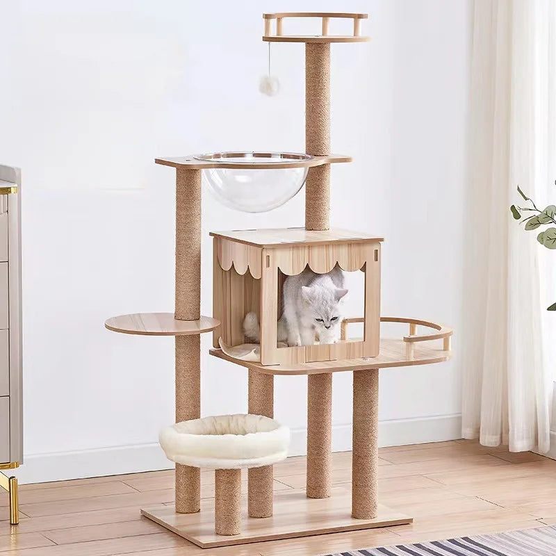 Multi-Level Cat Condo Large Cats Tree Plush Hammock Cat Tower with Scratching Posts Cat Tree House Cats Toys Accessories for