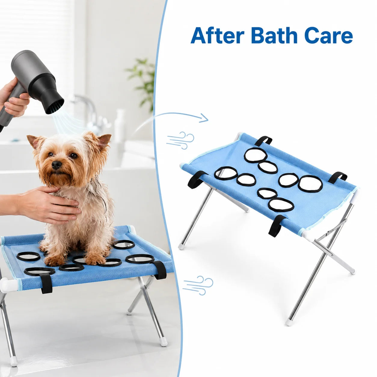 Pet Bathing Hammock Stand Foldable Dog Cat Grooming Drying Table Breathable Mesh Bath Helper for Small Pets
