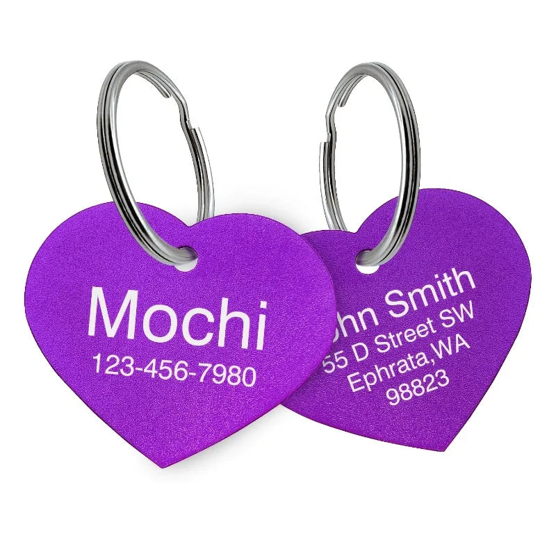 Personalized Custom Aluminum Heart Shape Pet Dog ID Tag Cat Puppy Name Pendant Tags Pets Tag Collar Anti-lost Nameplate