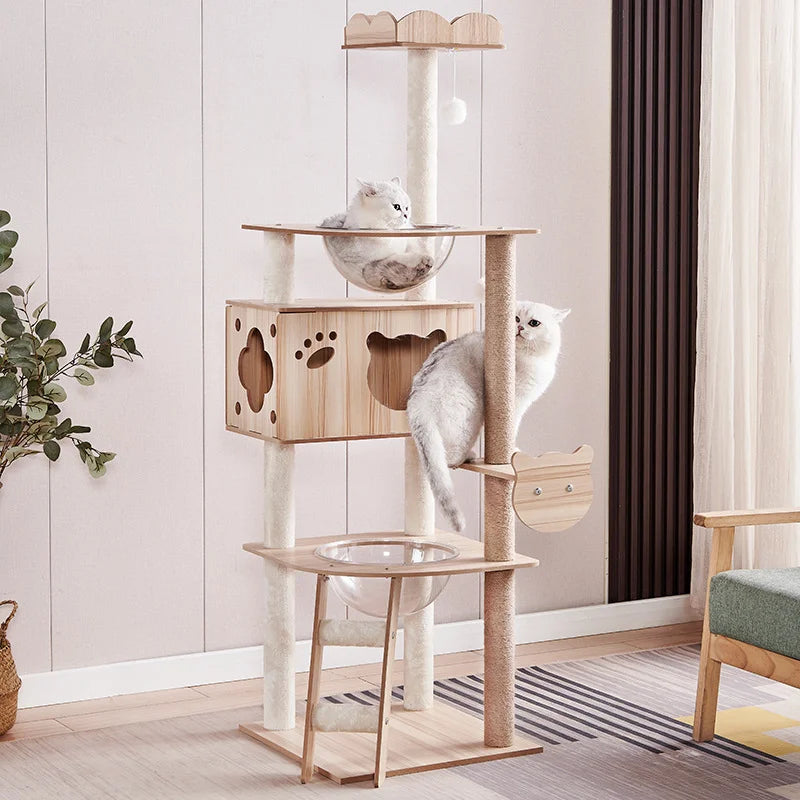 Multi-Level Cat Condo Large Cats Tree Plush Hammock Cat Tower with Scratching Posts Cat Tree House Cats Toys Accessories for