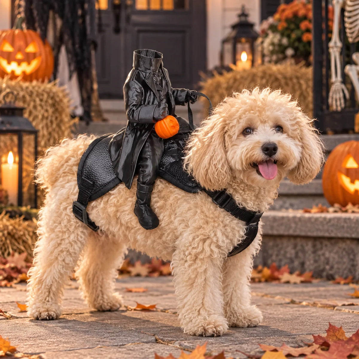 Halloween Headless Horseman Pet Costume Small Cat Dog Outfit Pumpkin Doll Cloak Party Cosplay Clothes Holiday Decoration