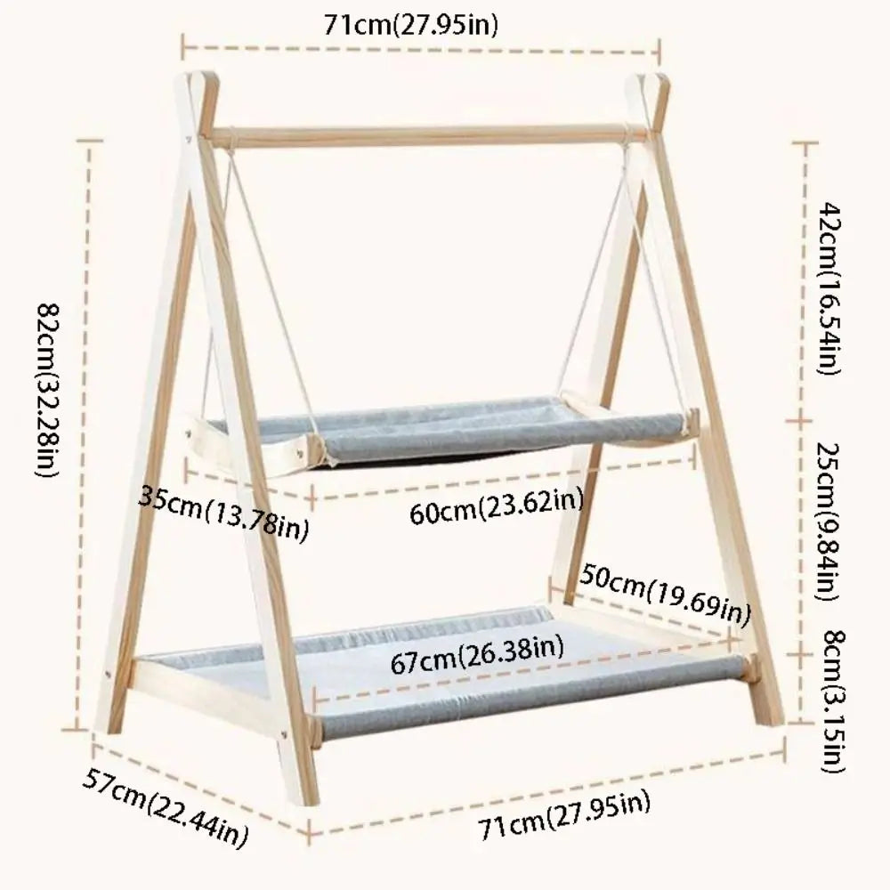 Solid Wood Cat Swing Thickened Wood Stable Design Hanging Bed Comfortable Cradle Elevated Frame Cat Hammock Indoor Use