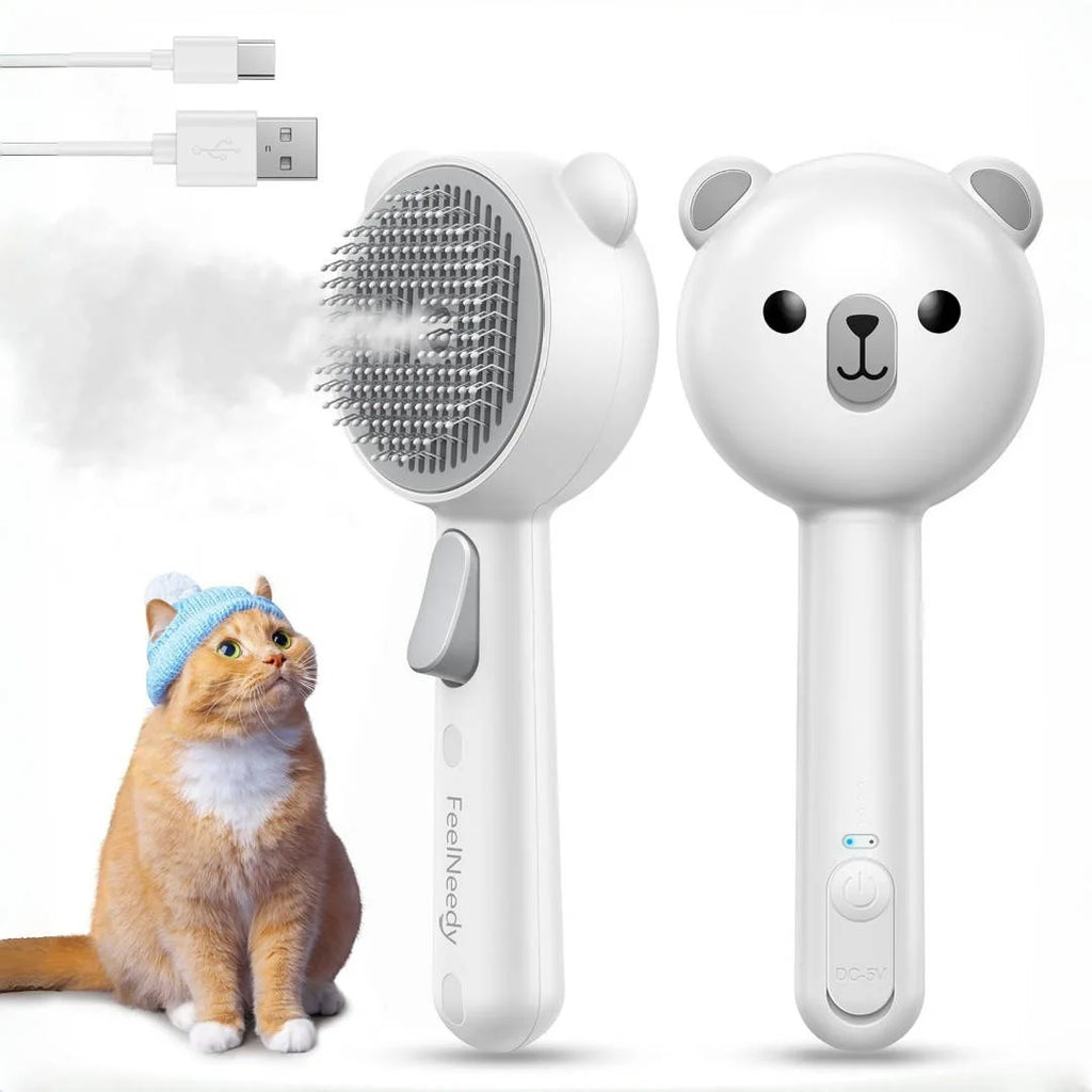 Steam Cat Brush Pro Waterproof Rechargeable Self-Cleaning Pet Grooming Hair Care Tools with Spray, Floaters Hair Removal for Dog