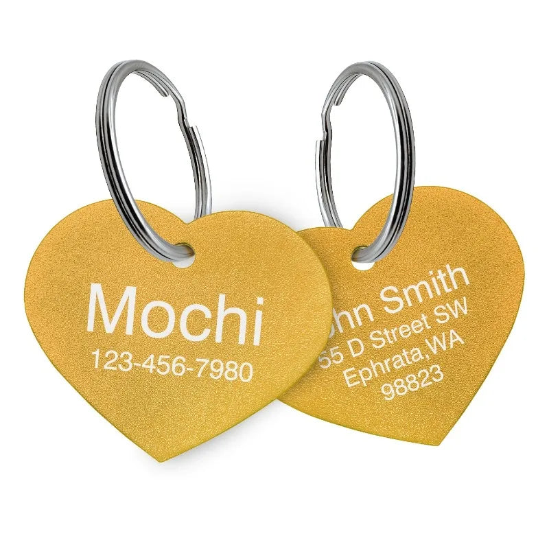 Personalized Custom Aluminum Heart Shape Pet Dog ID Tag Cat Puppy Name Pendant Tags Pets Tag Collar Anti-lost Nameplate